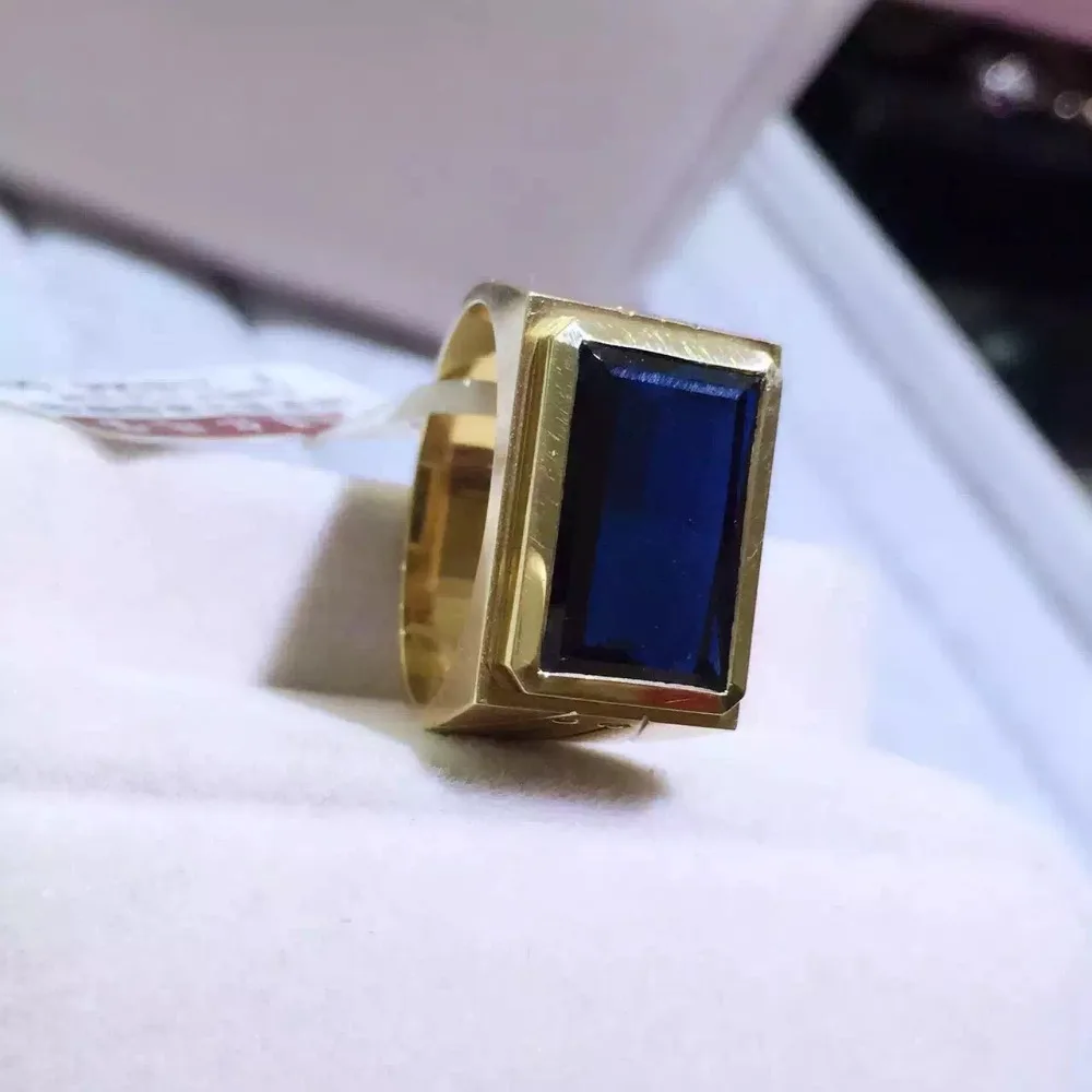 18 К Золотое кольцо натуральный и настоящий сапфир мужское кольцо ювелирные украшения натуральный сапфир мужское кольцо 11*16 мм