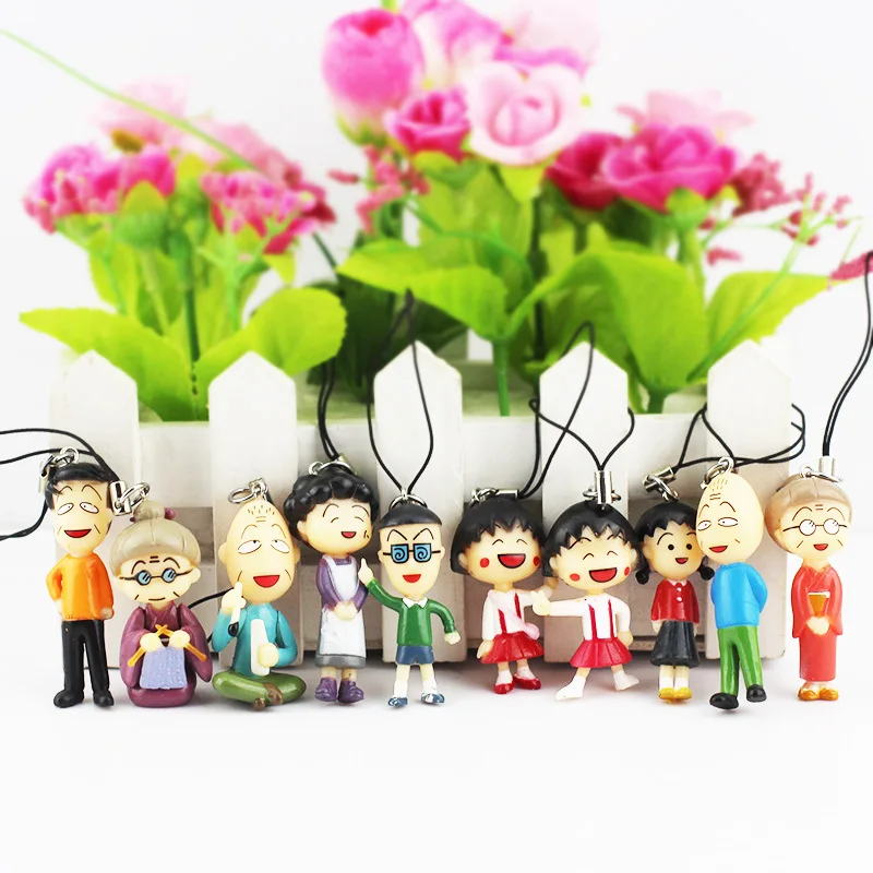 

10Pcs/Set Cute Chibi Maruko Chan Figure Toy Sakura Momoko Phone Strap PVC Dolls Toys Great Gift
