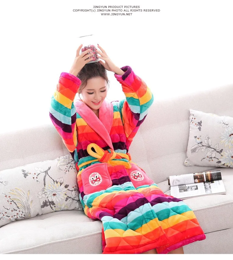 Women Winter Sleeping Robes Night Wear Clothes Women Pajamas Adjustable Waist Flannel Thick Warm Pajamas Winter Padded Robe JW335 (21)