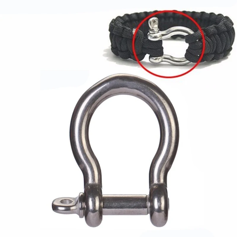 Hot Survival Paracord BOW shackle Steel Buckle Paracord Bracelet Steel