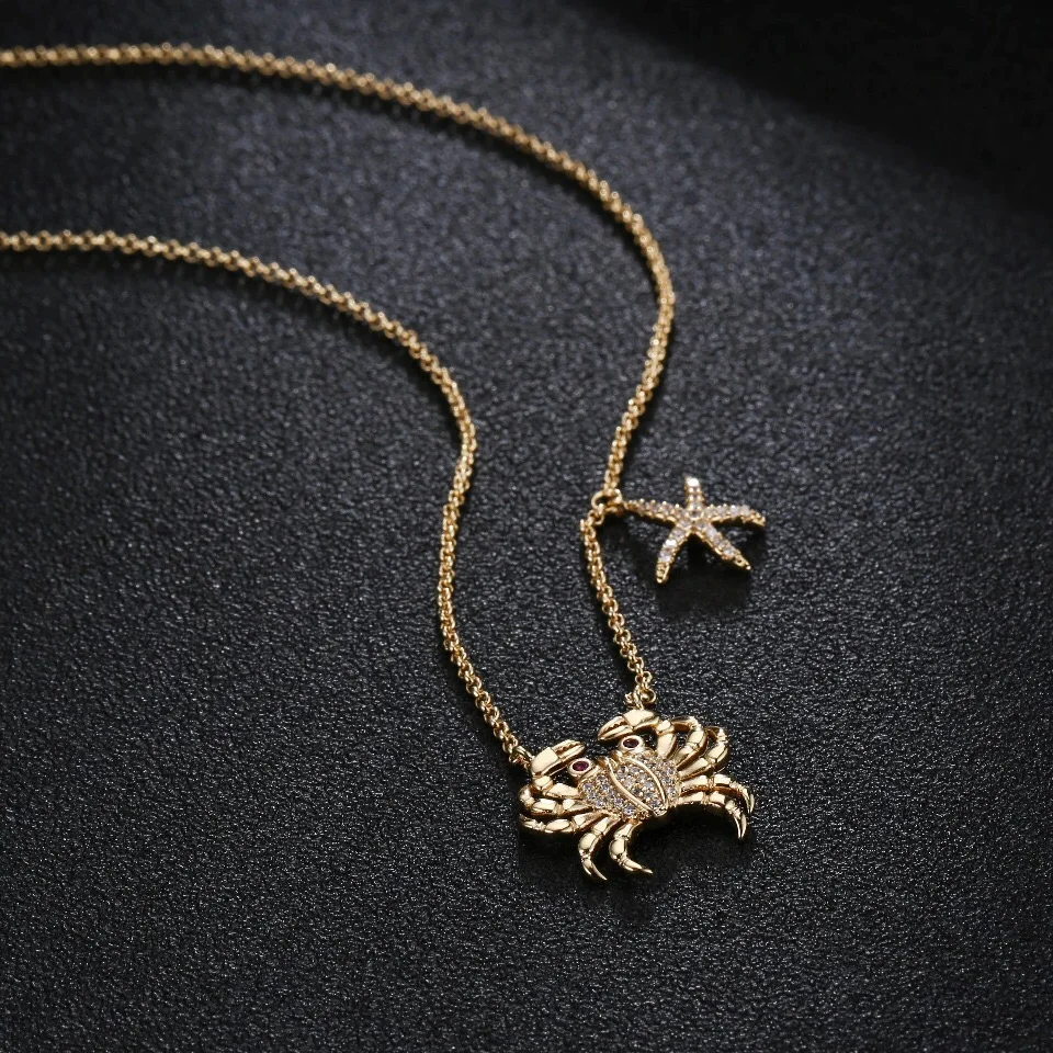 UMGODLY Fashion Cubic Zirconia Crab Starfish Pendant Gold Color Popular Necklace Monaco Designer Women Fashion Jewelry