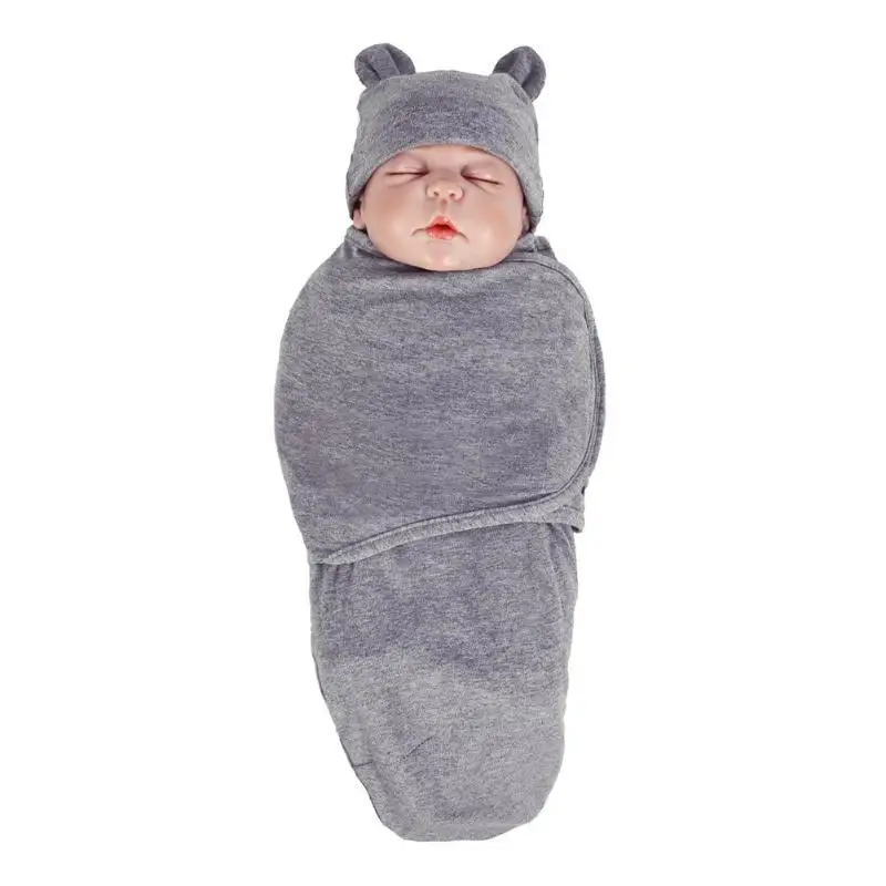 2pcs/set 0-3m Newborn Baby Cotton Cap Swaddle Wrap Soft Infant Hat Blanket Sleeping Bags Sleepsack Envelope Swaddling Bedding