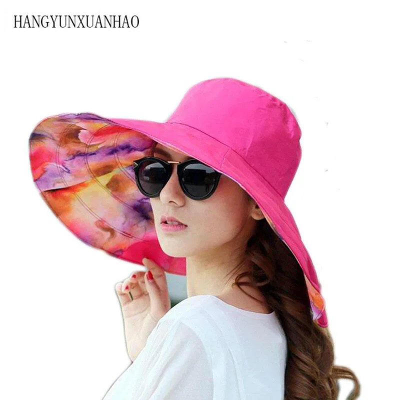 

Floppy Sun Hat Beach Summer Hats For Women Solid Color Floral Print Uv Protection Wide Brim