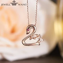 JEWELLWANG 18K Rose Gold Pendants for Women Rublite Swan Necklace Certified 18K Rose Gold Pendant Light Luxury Necklace Jewelry