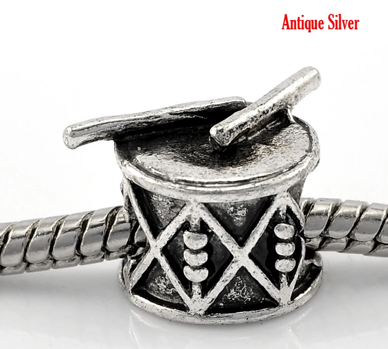 

DoreenBeads 10PCs antique silver Stick Drum Music Instrument European Charm Beads 15x11mm(5/8"x3/8") new