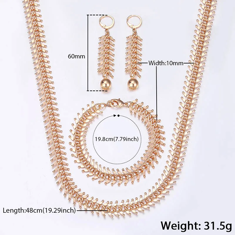Женский ювелирный набор, 585, розовое золото, цепочка, ожерелье, браслет, серьги для женщин, вечерние, свадебные ювелирные изделия, подарки CSM01