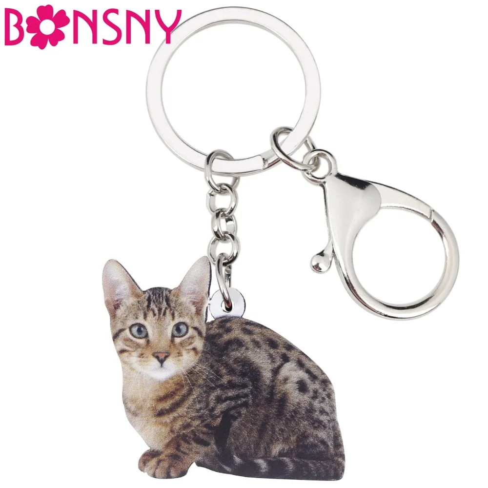 Bonsny Acrylic Lovely Spotted Kitten Cat Key Chains Keychain Rings