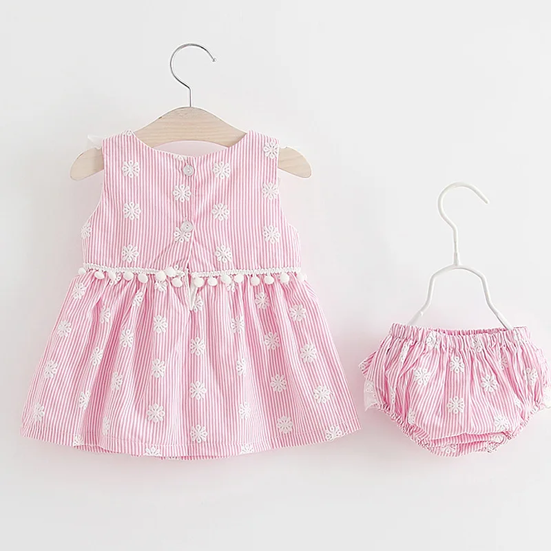Roupas sem Mangas Vestido plus Briefs Conjuntos de Roupas de Verão Novo Bebê Recém nascido Meninas 2 Pcs Outfits Set Listrado Impresso Bonito Sunsuit 0 24 m 53 Conjuntos de roupas