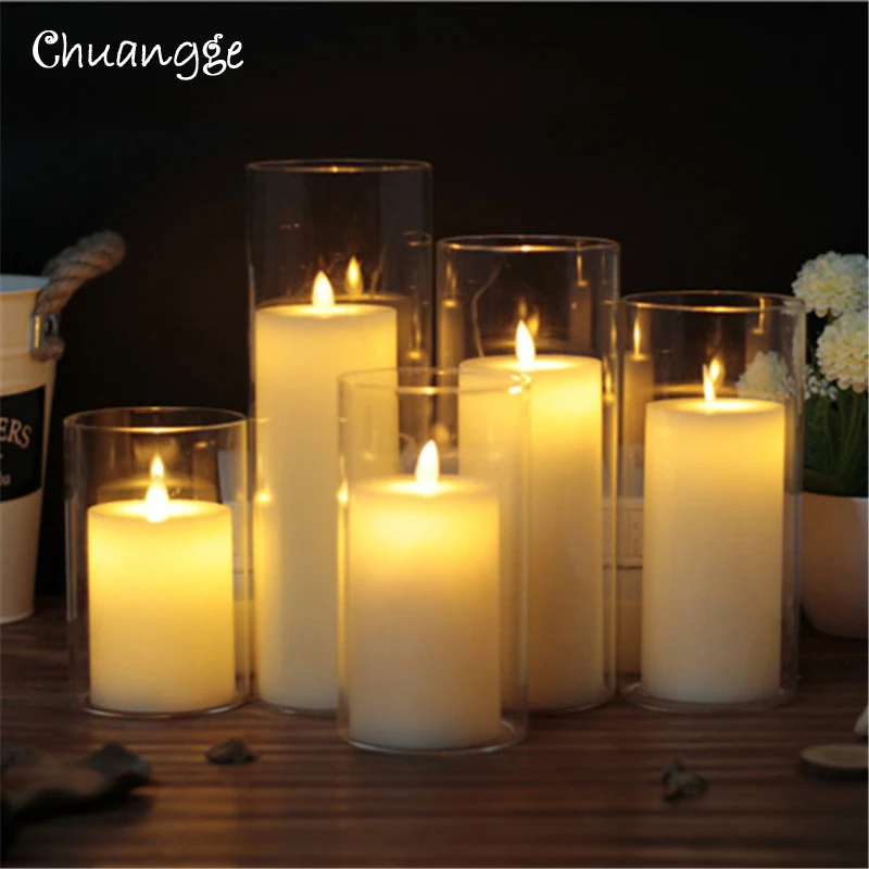 

CHUANGGE LED Candle Wax Shell Flat Swing Candles Electronic Moveable Wicks Lifelike Smokeless Flameless Velas Valentine's Day