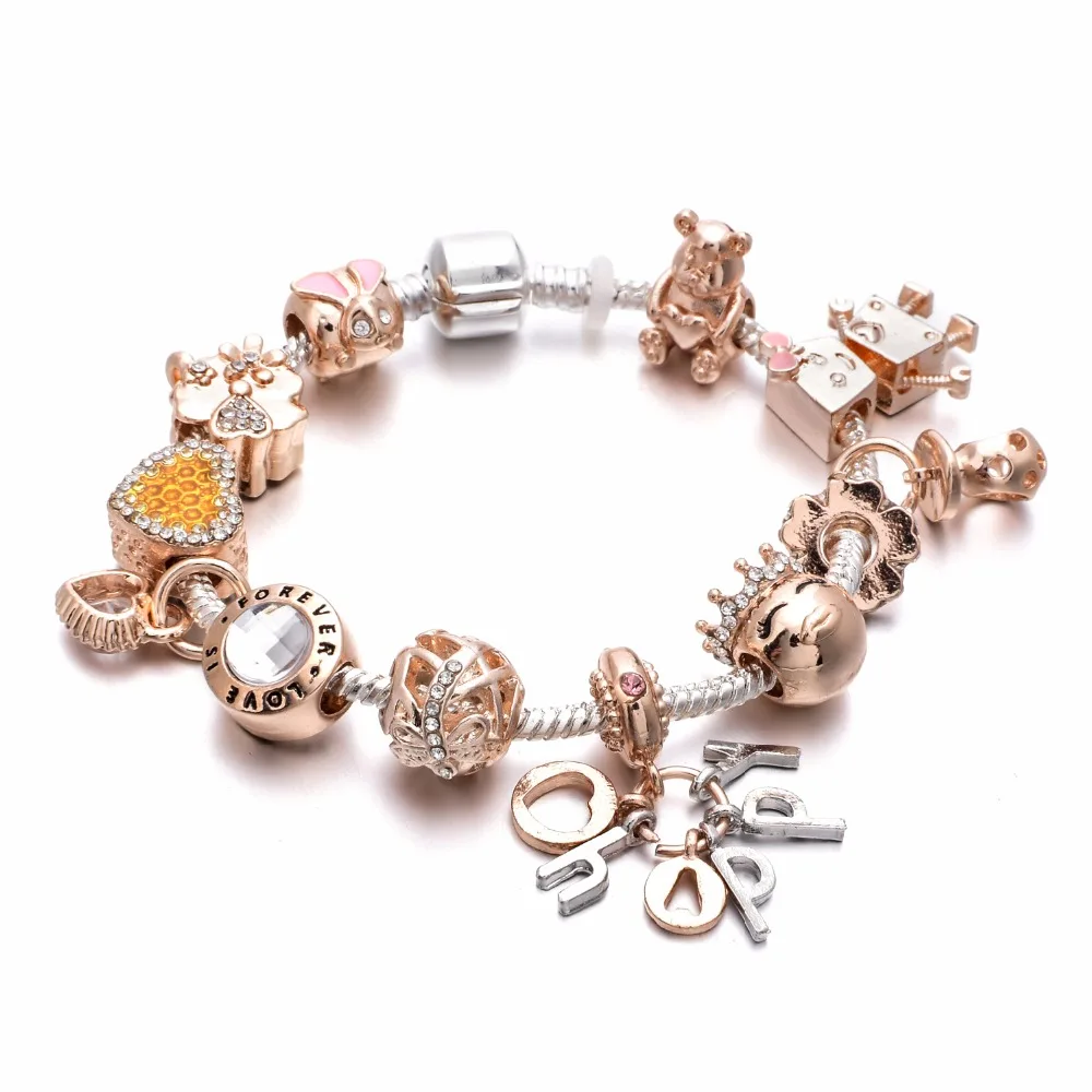 Rose Gold Chain Pandora Bracelets For Women Crystal DIY Charm Bracelets