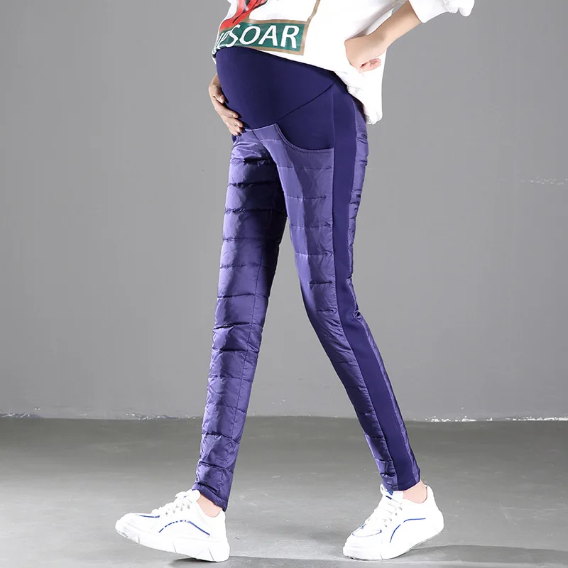 2018 Maternity Duck Down Pencil Pants Pregnant Women Winter Warm Pregnancy Belly Adjust Elastic