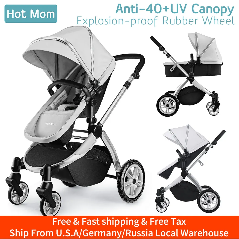 

Free Shipping Infant Toddler Baby Stroller Carriage,Hot Mom Stroller 2 in 1 pram seat with Bassinet,Grey