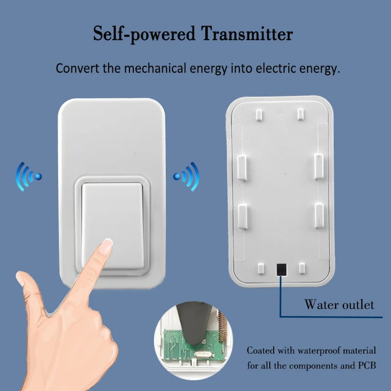 

Augreener 1 button + 4 receiver Kinetic wireless doorbell without battery