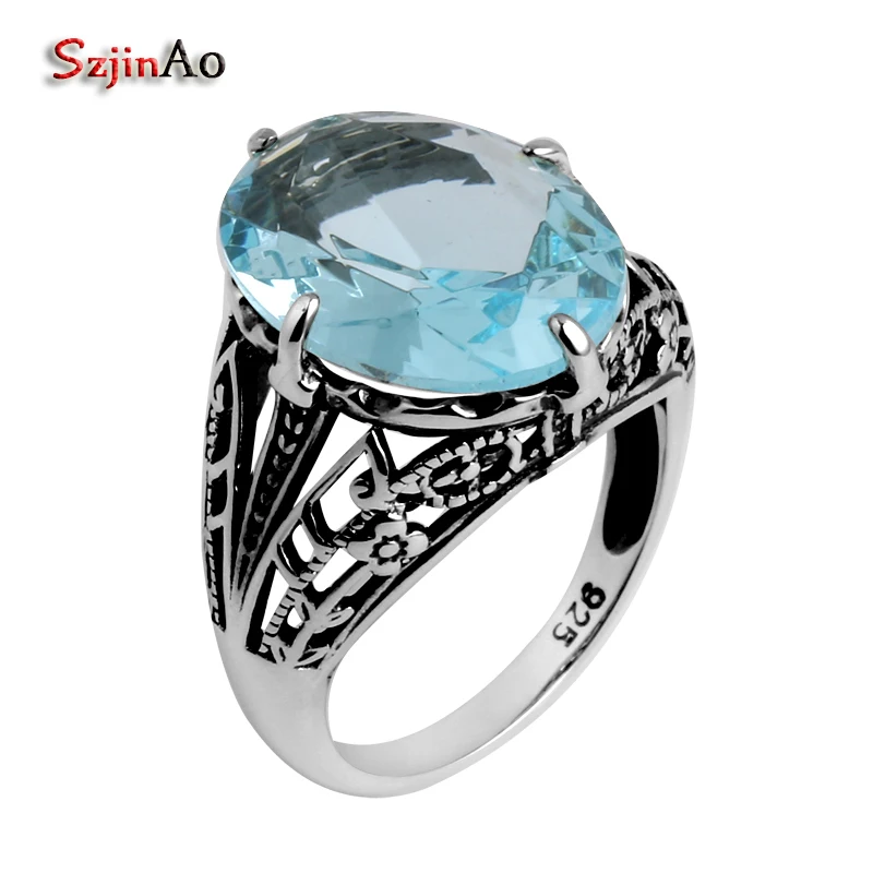 Szjinao Factory Sales Fashion SilverAntique Jewelry Wholesale Cocktail Ring Vintage Rhinestone Women 925 Sterling Silver Ring