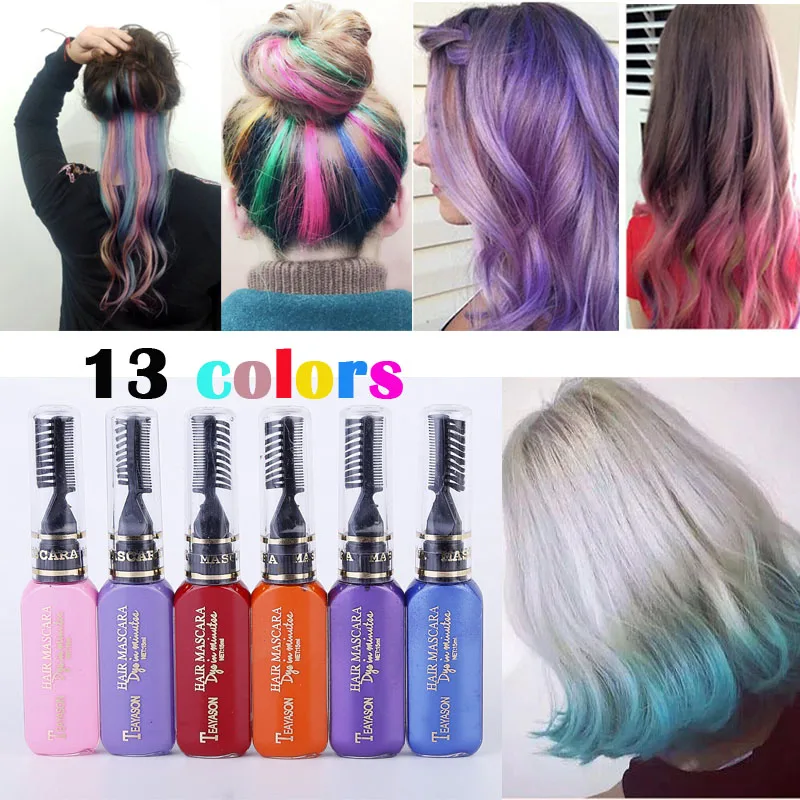 Горячая Распродажа, 13 цветов, легко носить, одноразовая краска для волос, крем, нетоксичный, временная, серая, синяя краска для волос, тушь для ресниц, цветные инструменты для волос