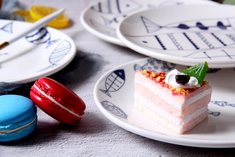 8 дюймов мультфильм рыбы керамическая тарелка скандинавские серьги с круглым камнем глазурь Западный ужин неглубокая тарелка торт десерт лоток тарелки для закуски тарелка