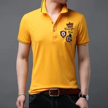 Желтый марка Для мужчин s Бизнес рубашки поло одноцветное Desiger поло Для мужчин хлопок футболка с коротким рукавом летняя одежда F19898