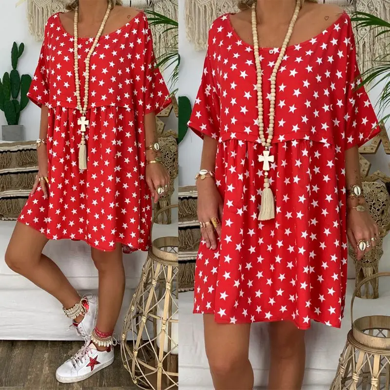 النساء ريترو بوهو قصيرة الأكمام اللباس الصيف الشاطئ عارضة قمم قميص اللباس السيدات طباعة البسيطة اللباس زائد حجم S-5XL النساء ريترو بوهو قصيرة الأكمام اللباس الصيف الشاطئ عارضة قمم قميص اللباس السيدات طباعة البسيطة اللباس زائد حجم S-5XL