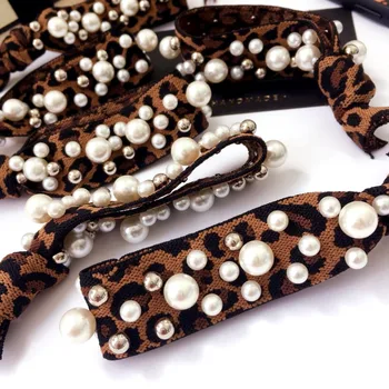 

Fashion Simple Girls pearls hair accessories Sweet Pearls Leopard Print headband rubber band elastic hair bands 2018 FANSSEE