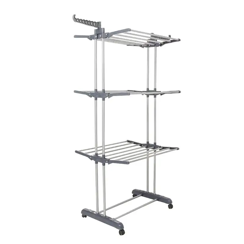 

Folding Drying Dryer Rack Hangers 3 Tiers Clothes Laundry with Wheels Cloth Shoes Hanger