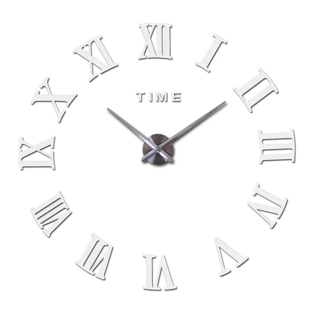 Новые большие римские настенные часы акриловые зеркальные diy часы украшения дома наклейки для стены в гостиной современный дизайн - Цвет: Белый