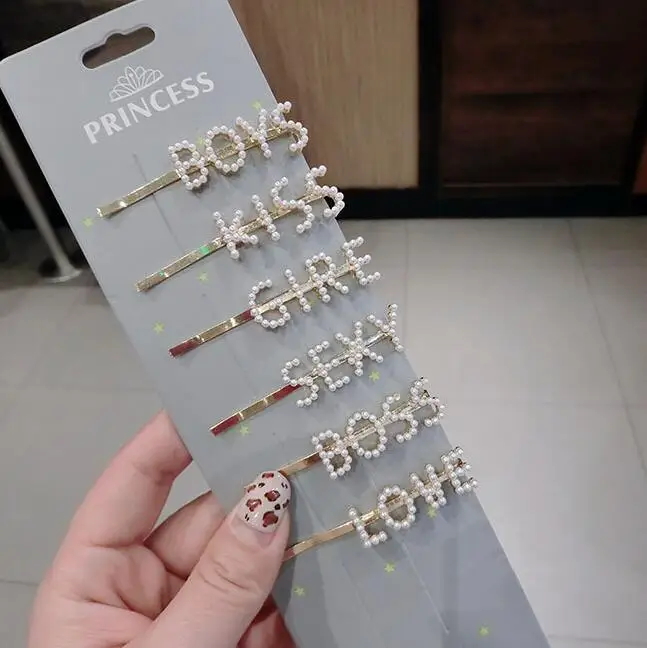 

Pearl letter hairpin girl clip bangs word clips hair accessories