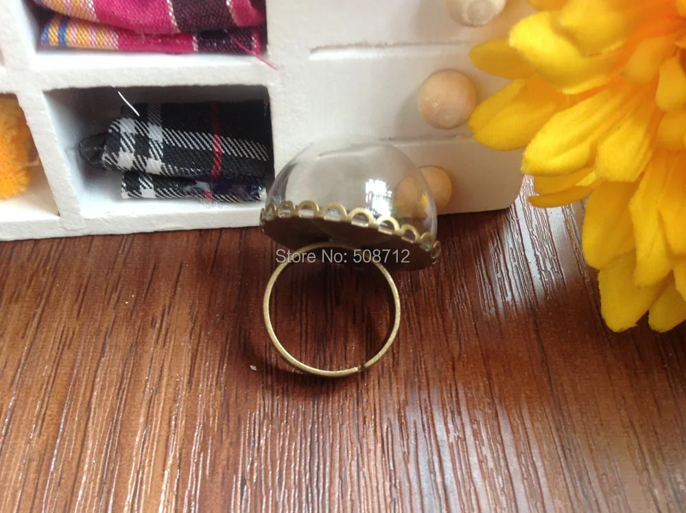 

20Sets DIY 25mm half round glass globe ring, come with bronze ring base kit,wish ring kit