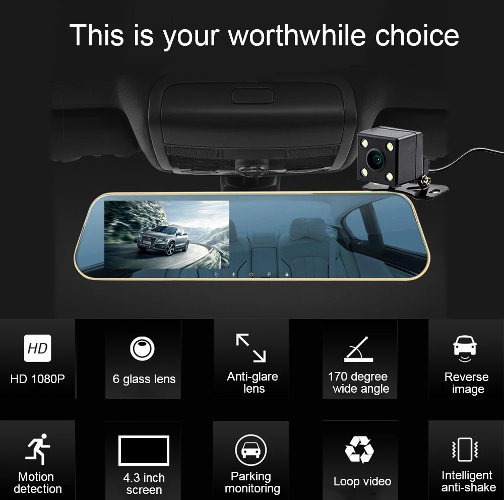 4," 1080 P Автомобильное зеркало заднего вида dvr Автомобильный full HD 1080p видеорегистратор для вождения автомобиля камера заднего вида с двумя объективами
