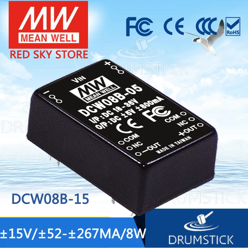 

MEAN WELL DCW08B-15 15V 267mA meanwell DCW08 15V 8W DC-DC Regulated Dual Output Converter