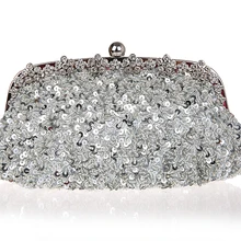 Лидер продаж серебряные сумки вечерние сумки Женская вышито бисером с блестками кошелек стиль цепи сумочка клатч Банкетный мини сумка 03396-3