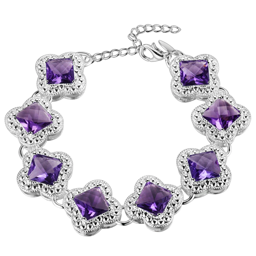 

2016 Crystal Wedding Bracelet Luxury Silver Plated Chain Link Bridal Bracelet Women Bracelet evening dress Square