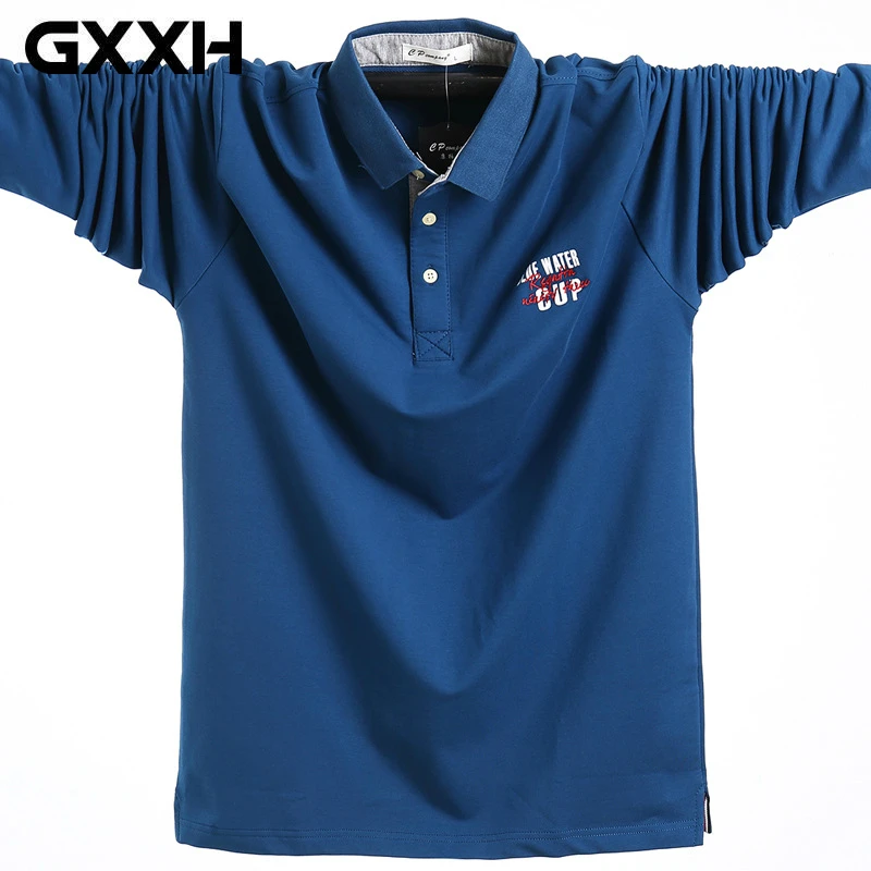 GXXH Осенняя мужская хлопковая рубашка поло большого и высокого размера плюс 3XL 4XL 5XL Мужская свободная рубашка поло большого размера с вышитыми буквами
