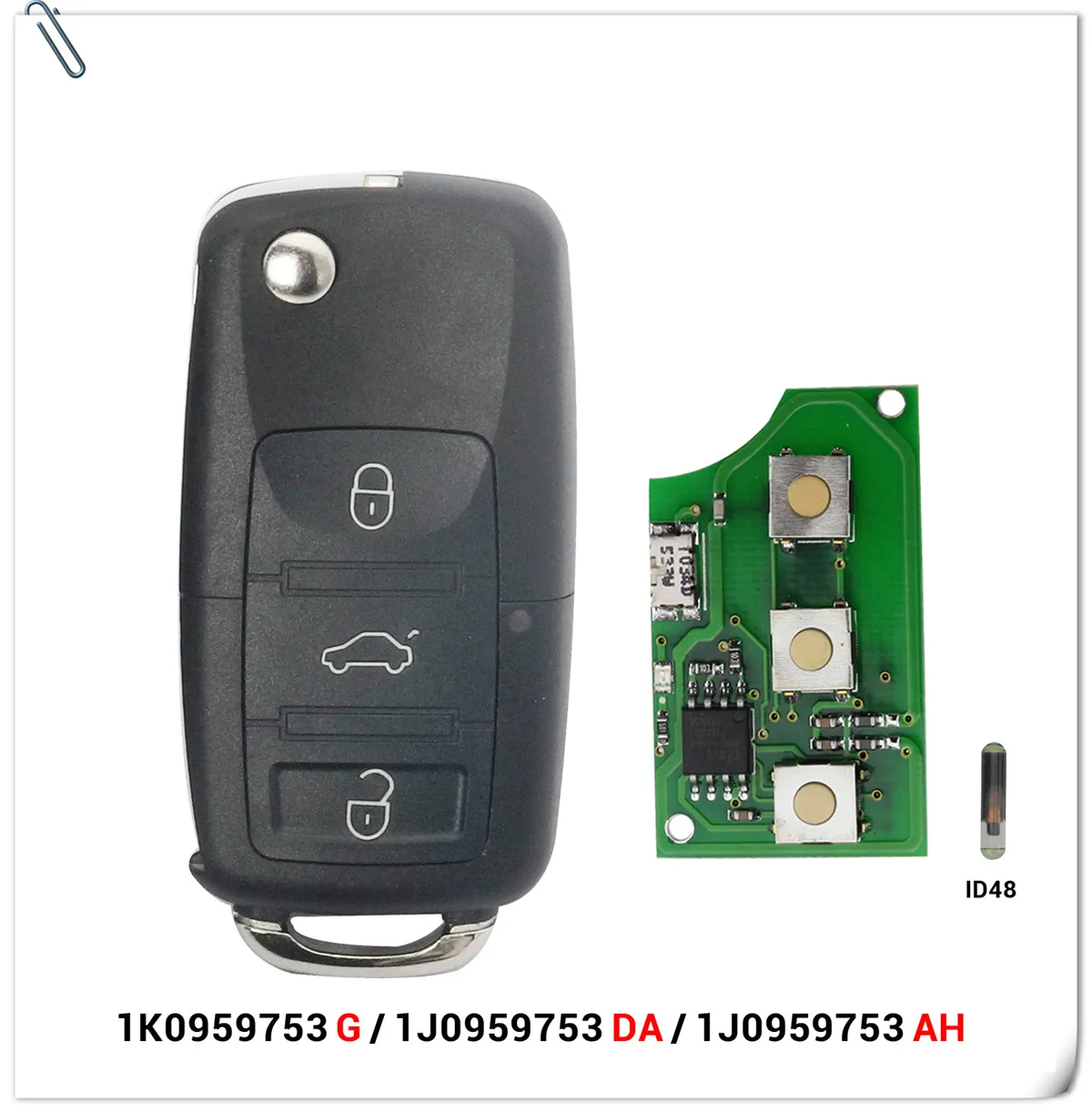 Keyforkess 3 pulsanti Flip Remote Car Key Fob per VW PASSAT Polo Skoda Seat Polo/Golf/Beetle 1 j0959753 DA/AH 1K0959753G 434Mhz ID48 -