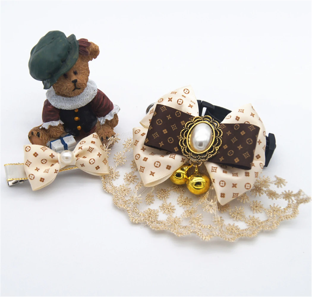 

Small Medium Dog Bandana Neckerchief Dog Cat Pet Princess Luxury Lace Collar Scarf Dog Wedding Veil Bride Hair Clips Accessories