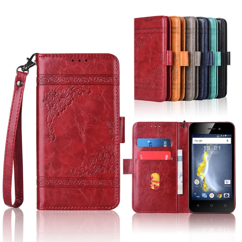 

Newest Wallet case for Fly Life Compact 4G Flip case with Strap,100% special PU leather embossing flower case