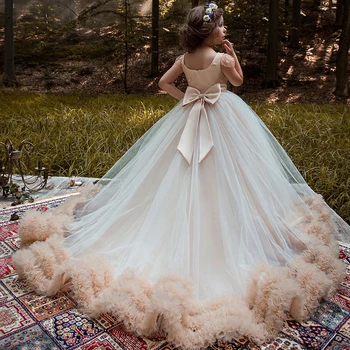 

2019 New Pink Tulle Ball Flower Girl Dresses flower girl robes Ruffles dress elegant Girl communion dresses