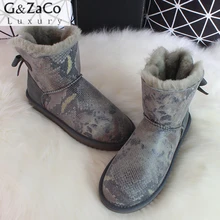 G&Zaco Luxury Women’s Sheepskin Boots Natural Wool Fur Snake Bandage Back Bow Ladies Genuine Leather Shoes New Fashion Boots