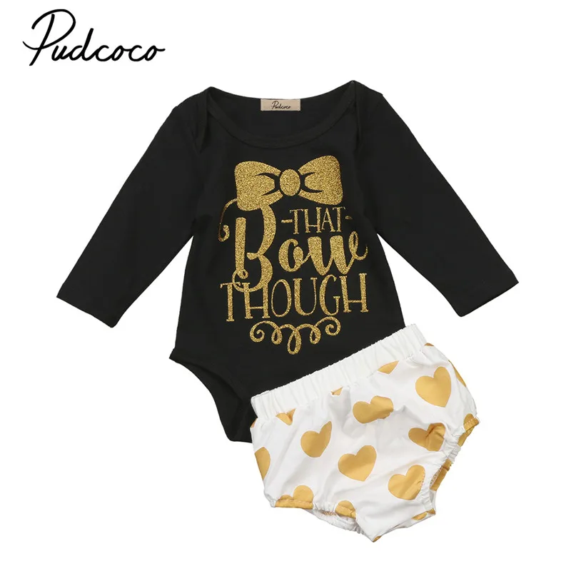 Princess Girls Cute Clothes Sets Golden Letter Long Sleeve Romeprs+ Love Heart Shorts Caps 3PCS Cute Baby Girl Outfits Clothes