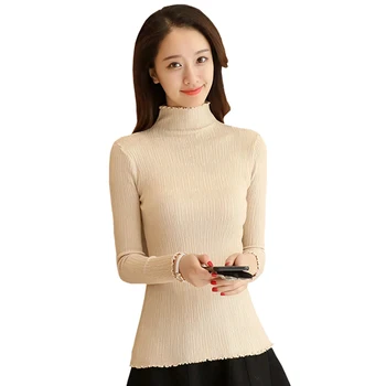 

2018 New Cashmere Sweaters Women Slim Sweaters and Pullovers Fashion Turtleneck Solid Long Sleeve Knitted Pullover Sueter Mujer