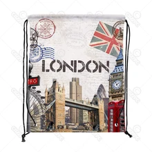 Наклейки Лондон Нью-Йорк Парижа Печать Drawstring Рюкзак хозяйственная дорожна Сумка Обувь Подарочная сумка mochilas feminina