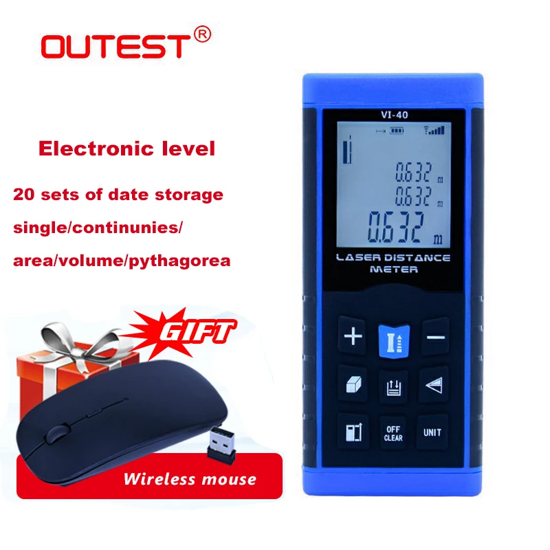 

OUTEST Digital Distance Meter Laser Rangefinders 40/60/80/100m Laser Roulette Build Measure Device Lazer Tape Ruler Test Tool