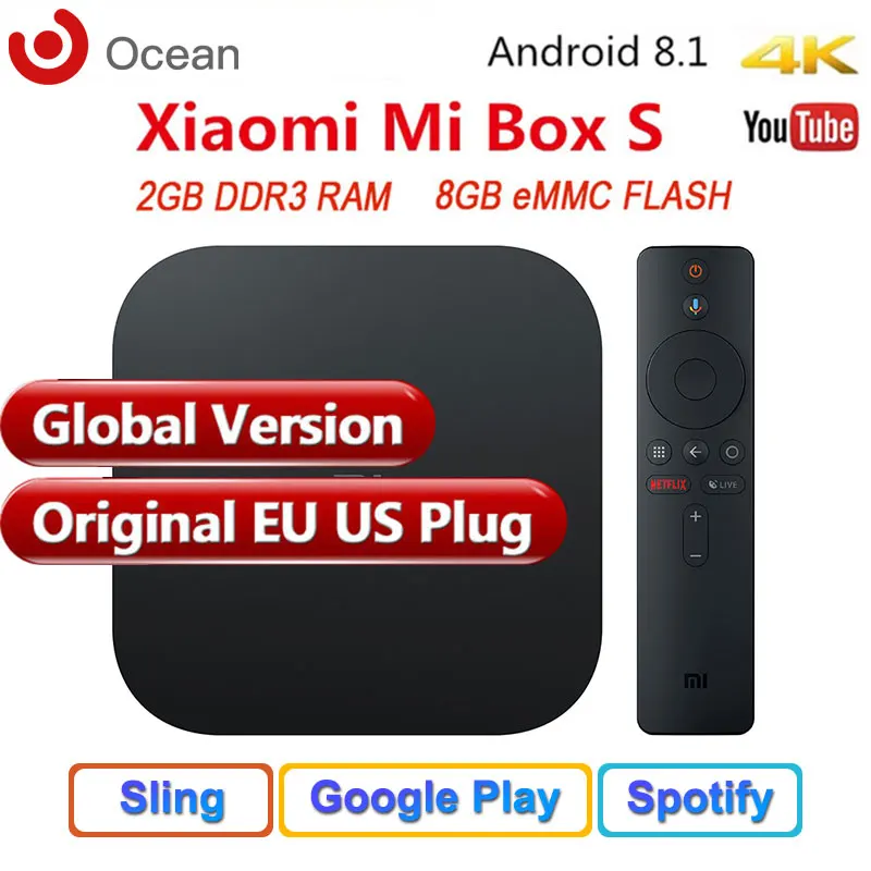 Оригинальный Глобальный ТВ бокс Xiaomi Mi S 3 4K HDR Android 8 1 Ultra HD 2G 8G WIFI Google Cast Netflix IPTV