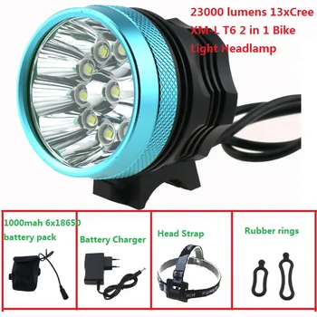 

2 in 1 13T6 Bicycle Headlight headLamp 23000 Lumen 13x Cree XM-L T6 Led Cycling Helmet Bike Light + 18650 Battery Pack + Charger