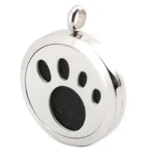 10pcs 30mm Plain Dog Paw Print Aromatherapy Essential Oil Surgical Stainless Steel Perfume Diffuser Locket Necklace
