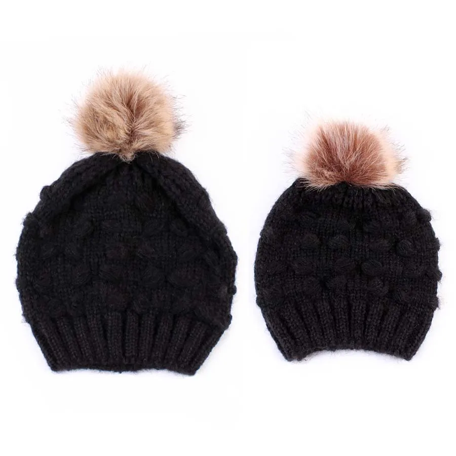 

New Kids Baby Boys Girls Mom Hat Set Knitted Winter Warm Hats Soft Beanie Cap Brief Cute Baby Girl Boy Hat Family Matching Hat
