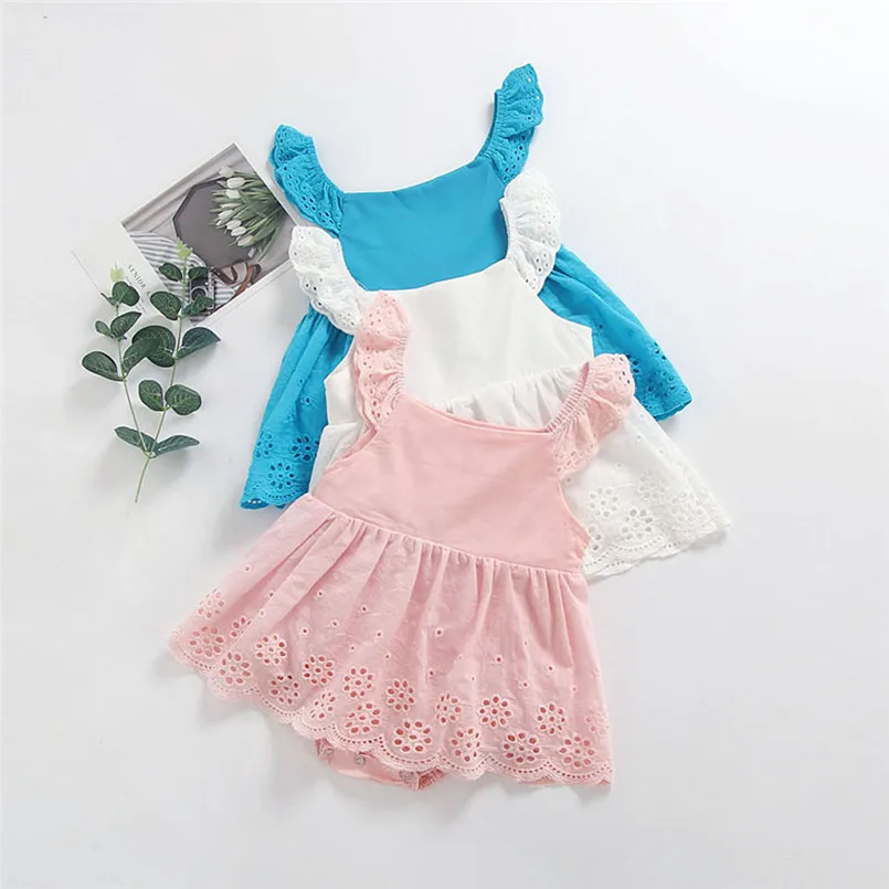 Summer new Toddler Kid Baby Girl Sleeveless Solid Flower Princess Romper Dress Clothing fashion cute design  (11)
