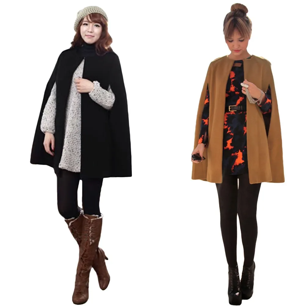 

2018 Female Loose Batwing Thin Cloak Coat Autumn Winter Camel/Black Cape Outerwear Women Elegant Warm Poncho Jacket