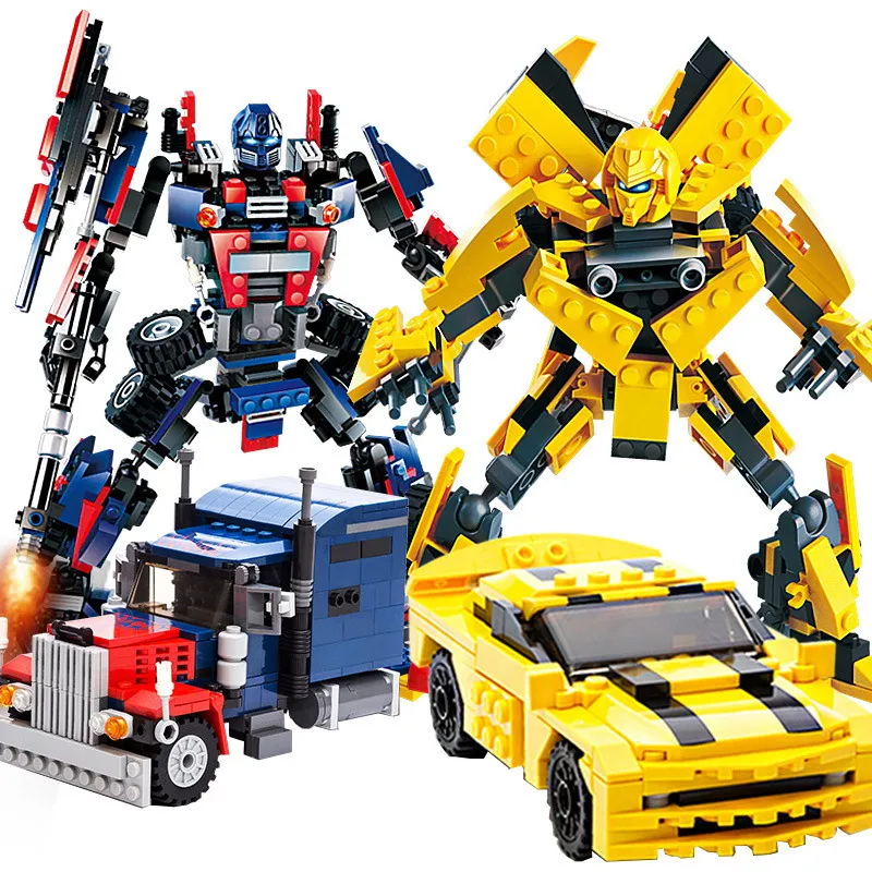 

Gudi Transformation Robot Yellow Car Truck Dinosaur Model Building Blocks Enlighten Figure Toys For Children Christmas Gift