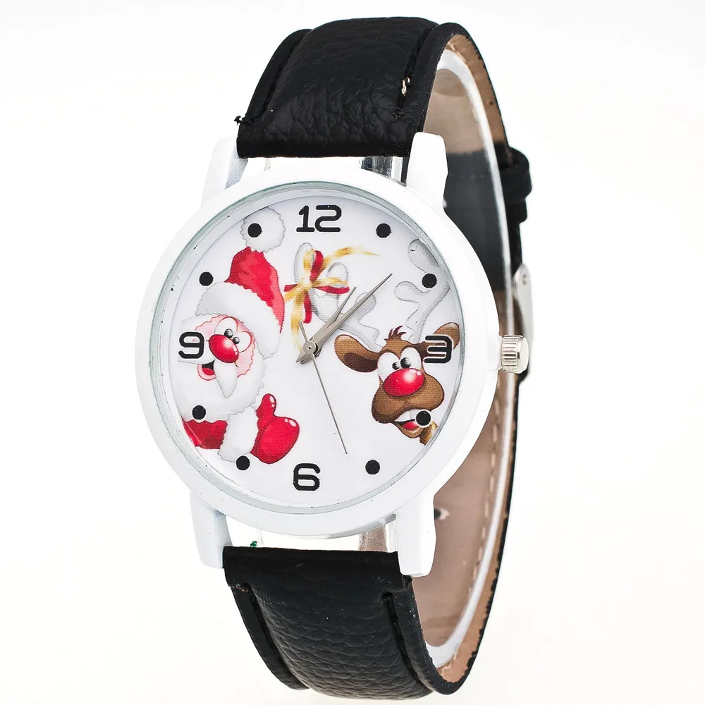 

Xmas Decoration Christmas Elderly Pattern Leather Band Analog Vogue Quartz Watches Decoration Christmas Weihnachtsdekoration@GH