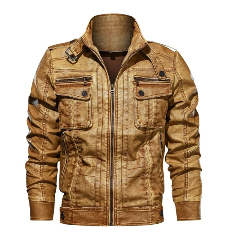 Мужская кожаная куртка в стиле милитари, винтажная байкерская куртка из искусственной кожи, пальто, ветровка, теплая осенне-зимняя куртка из искусственной кожи, 6XL